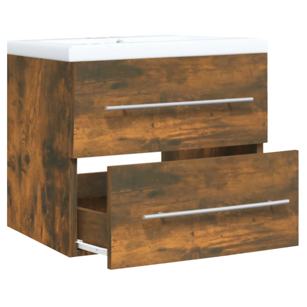 Wastafelkast met ingebouwde wasbak bewerkt hout gerookt eiken is nu te koop bij PeponiXL, paradijselijk wonen!