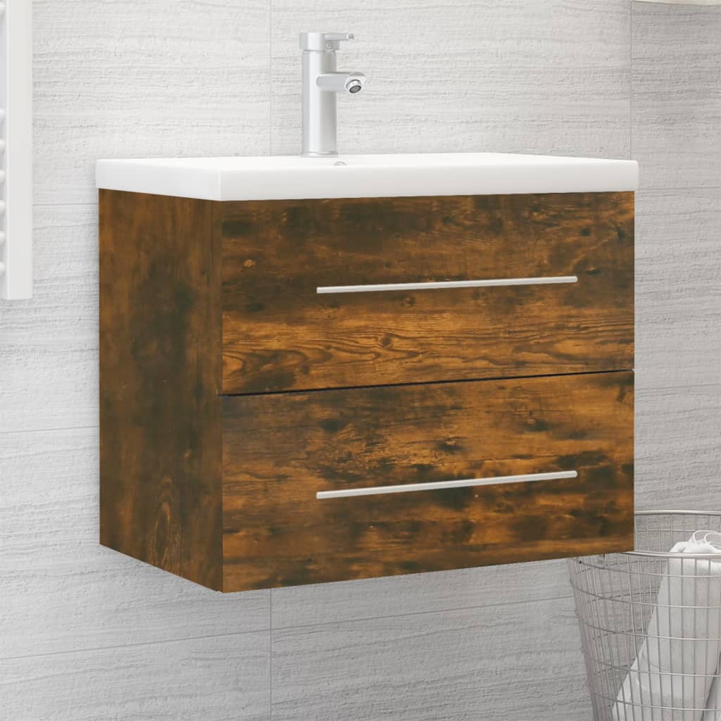 Wastafelkast met ingebouwde wasbak bewerkt hout gerookt eiken is nu te koop bij PeponiXL, paradijselijk wonen!