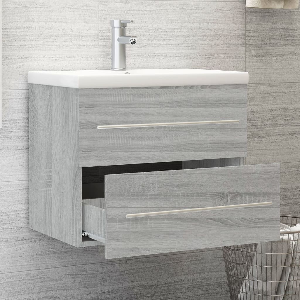 Wastafelkast met ingebouwde wasbak bewerkt hout grijs sonoma is nu te koop bij PeponiXL, paradijselijk wonen!