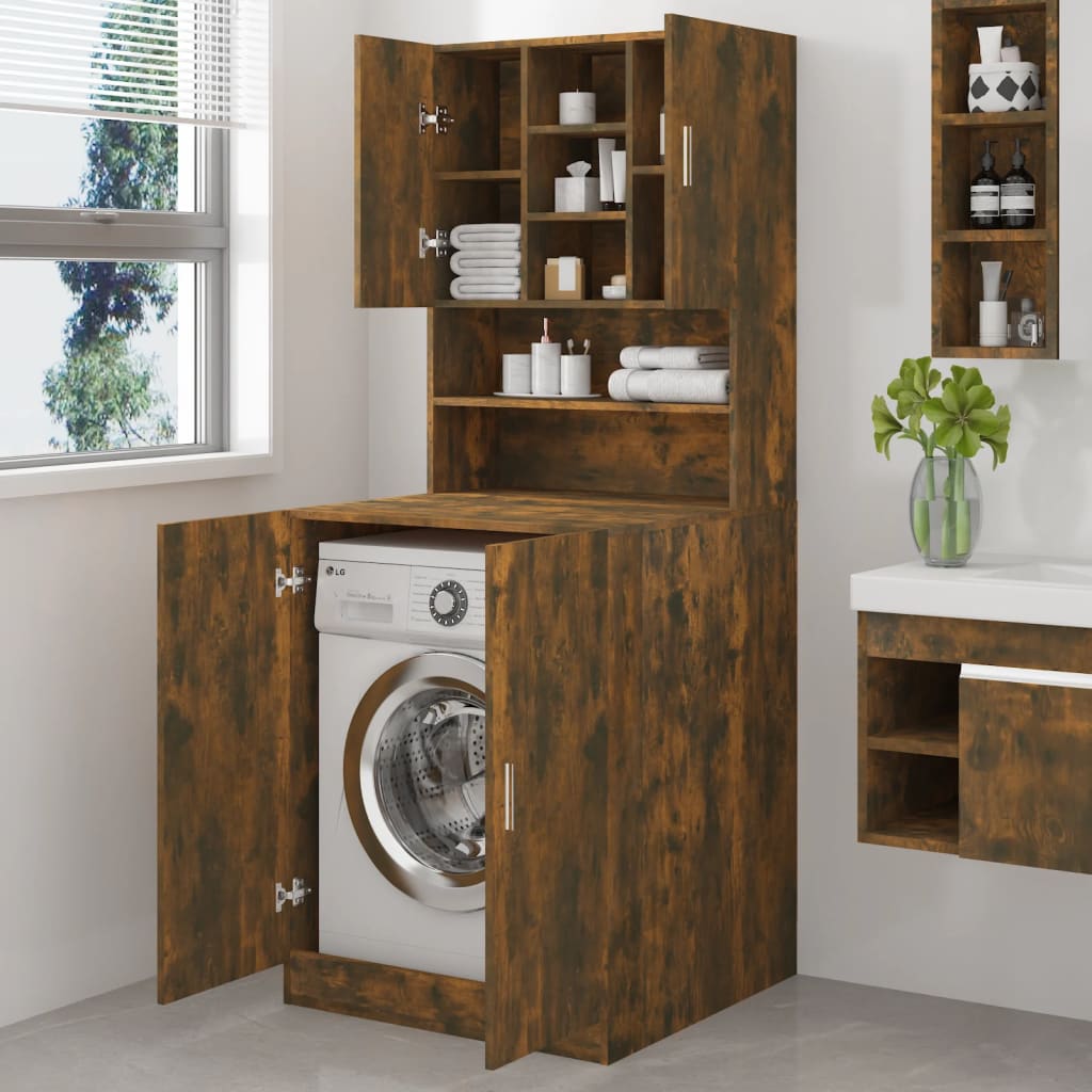Wasmachinekast bewerkt hout gerookt eikenkleurig is nu te koop bij PeponiXL, paradijselijk wonen!