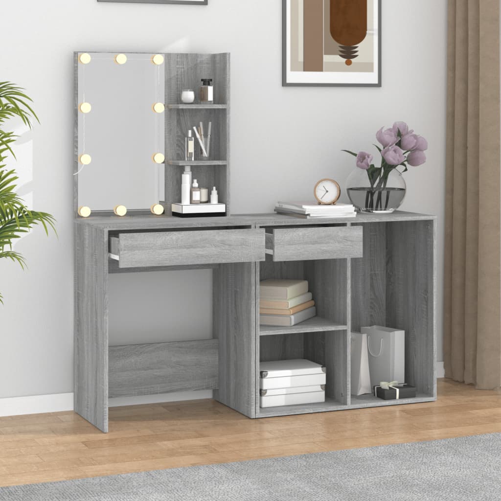 Kaptafel met kastjes LED bewerkt hout grijs sonoma eiken is nu te koop bij PeponiXL, paradijselijk wonen!