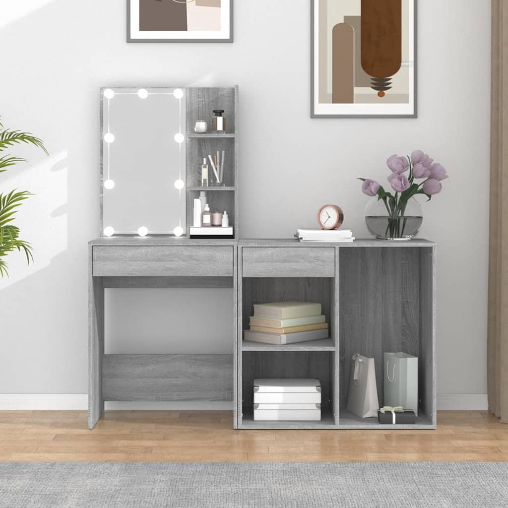 Kaptafel met kastjes LED bewerkt hout grijs sonoma eiken is nu te koop bij PeponiXL, paradijselijk wonen!