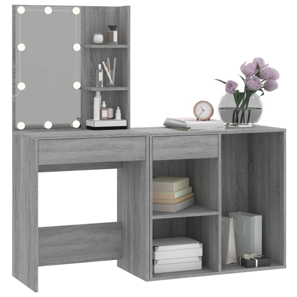 Kaptafel met kastjes LED bewerkt hout grijs sonoma eiken is nu te koop bij PeponiXL, paradijselijk wonen!
