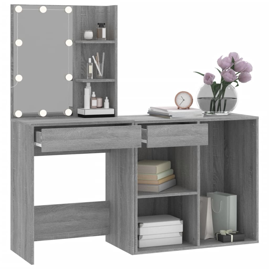 Kaptafel met kastjes LED bewerkt hout grijs sonoma eiken is nu te koop bij PeponiXL, paradijselijk wonen!