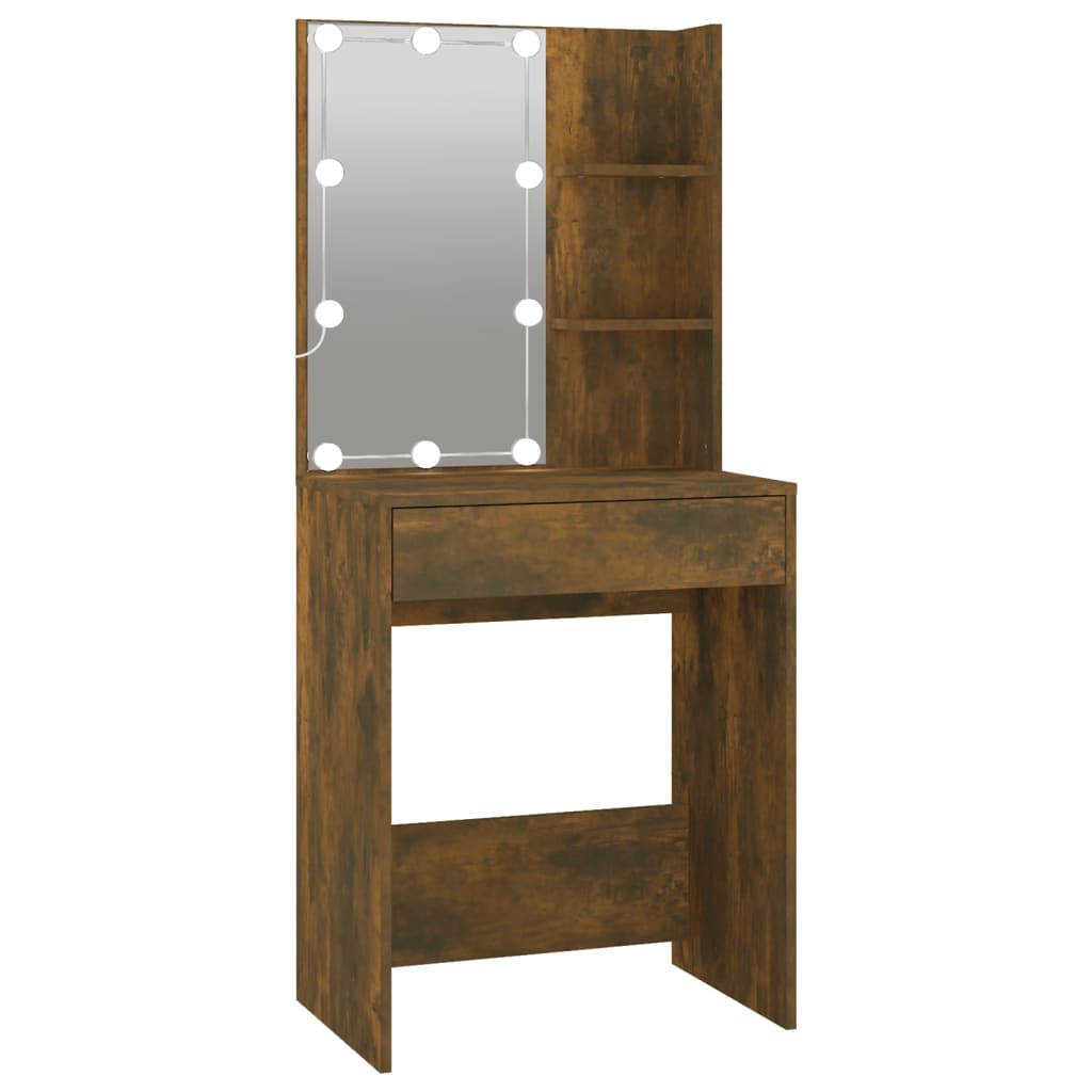 Kaptafel met kastjes en LED's bewerkt hout gerookt eikenkleurig is nu te koop bij PeponiXL, paradijselijk wonen!