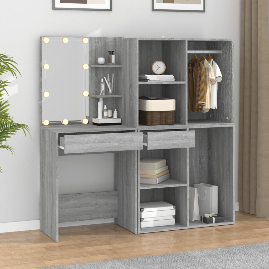 Kaptafel met kastjes LED bewerkt hout grijs sonoma eiken is nu te koop bij PeponiXL, paradijselijk wonen!