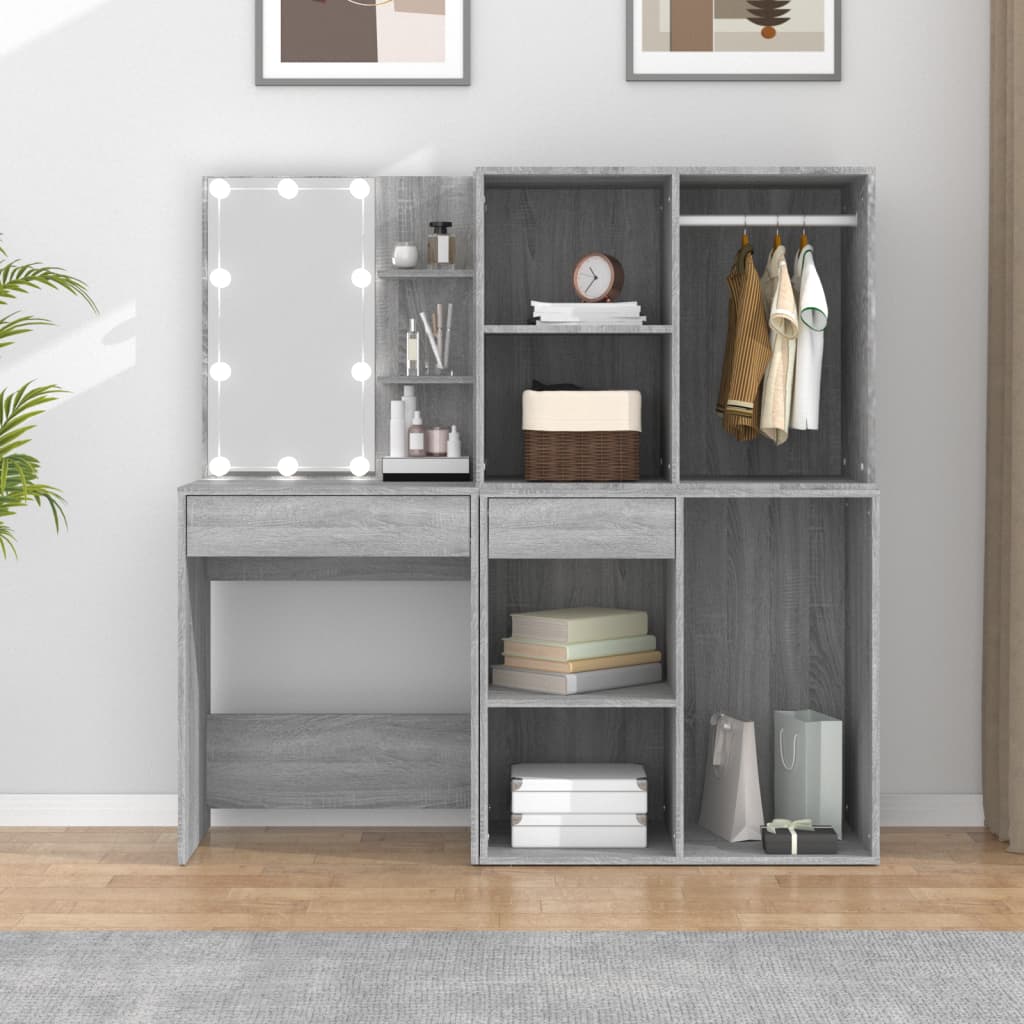Kaptafel met kastjes LED bewerkt hout grijs sonoma eiken is nu te koop bij PeponiXL, paradijselijk wonen!