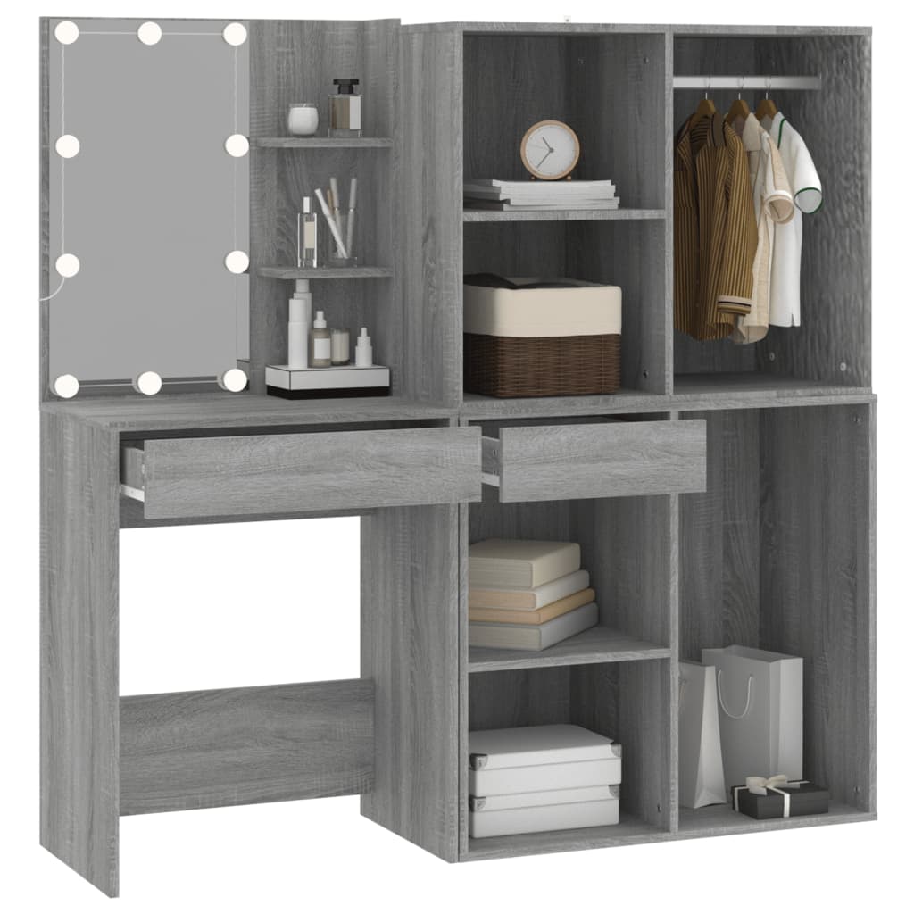 Kaptafel met kastjes LED bewerkt hout grijs sonoma eiken is nu te koop bij PeponiXL, paradijselijk wonen!