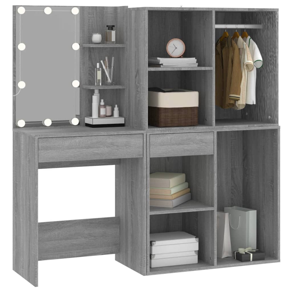 Kaptafel met kastjes LED bewerkt hout grijs sonoma eiken is nu te koop bij PeponiXL, paradijselijk wonen!