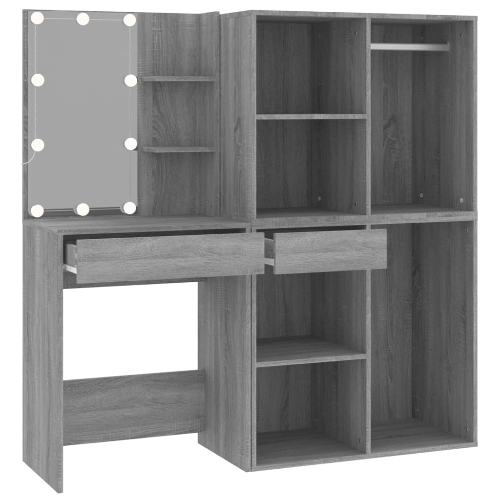 Kaptafel met kastjes LED bewerkt hout grijs sonoma eiken is nu te koop bij PeponiXL, paradijselijk wonen!