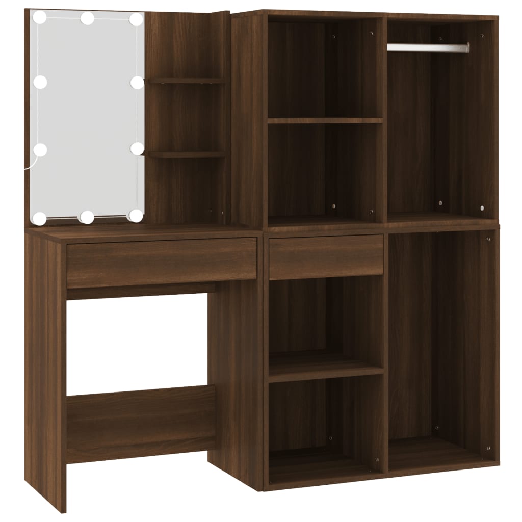 Kaptafel met kastjes LED bewerkt hout bruin eikenkleur is nu te koop bij PeponiXL, paradijselijk wonen!