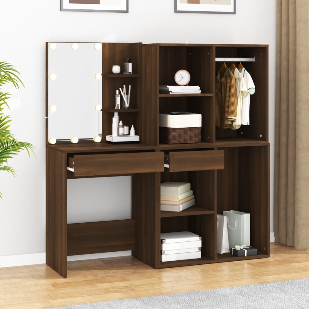 Kaptafel met kastjes LED bewerkt hout bruin eikenkleur is nu te koop bij PeponiXL, paradijselijk wonen!