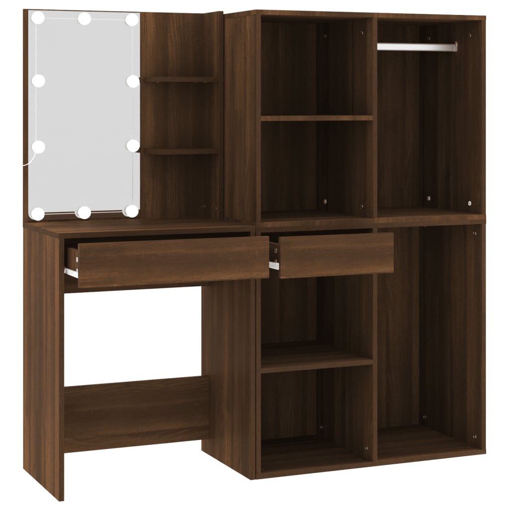 Kaptafel met kastjes LED bewerkt hout bruin eikenkleur is nu te koop bij PeponiXL, paradijselijk wonen!