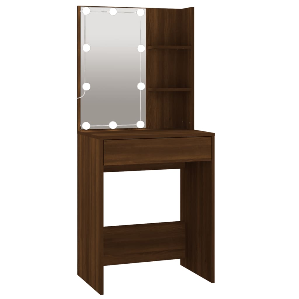 Kaptafel met kastjes LED bewerkt hout bruin eikenkleur is nu te koop bij PeponiXL, paradijselijk wonen!