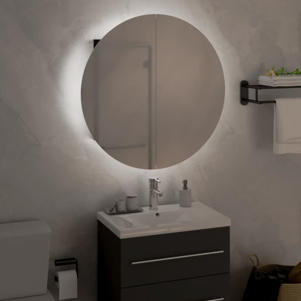 Badkamerkast met ronde spiegel en LED 47x47x17,5 cm zwart is nu te koop bij PeponiXL, paradijselijk wonen!