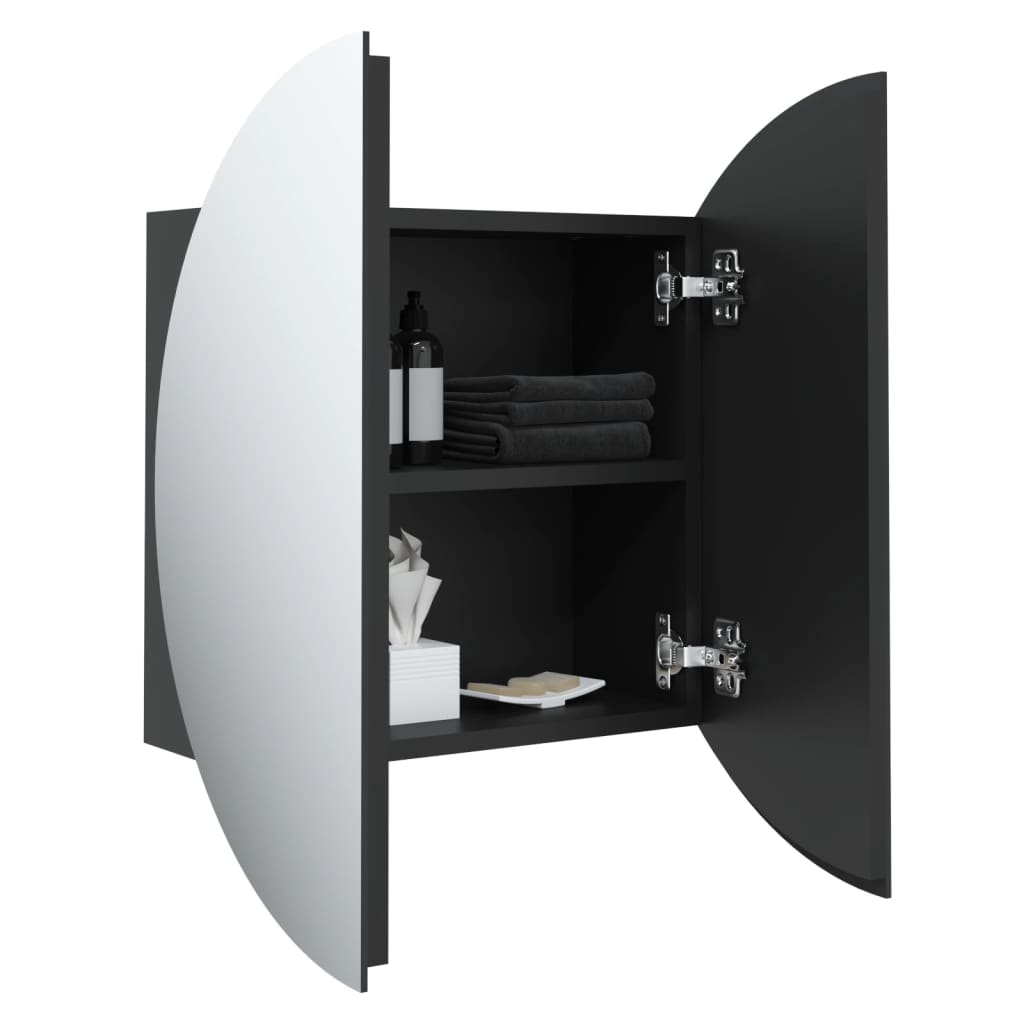 Badkamerkast met ronde spiegel en LED 47x47x17,5 cm zwart is nu te koop bij PeponiXL, paradijselijk wonen!