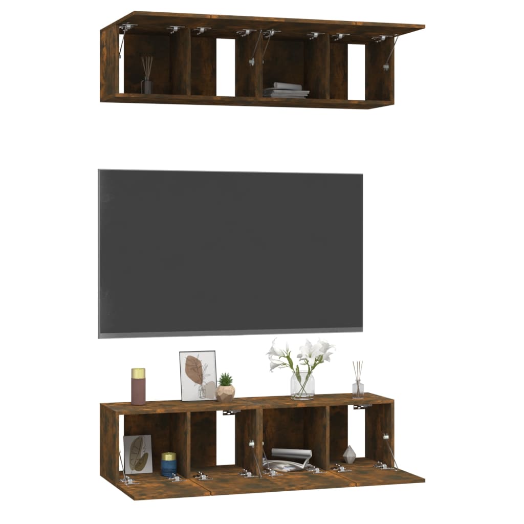 Tv-meubelen 4 st 60x30x30 cm bewerkt hout gerookt eikenkleurig is nu te koop bij PeponiXL, paradijselijk wonen!