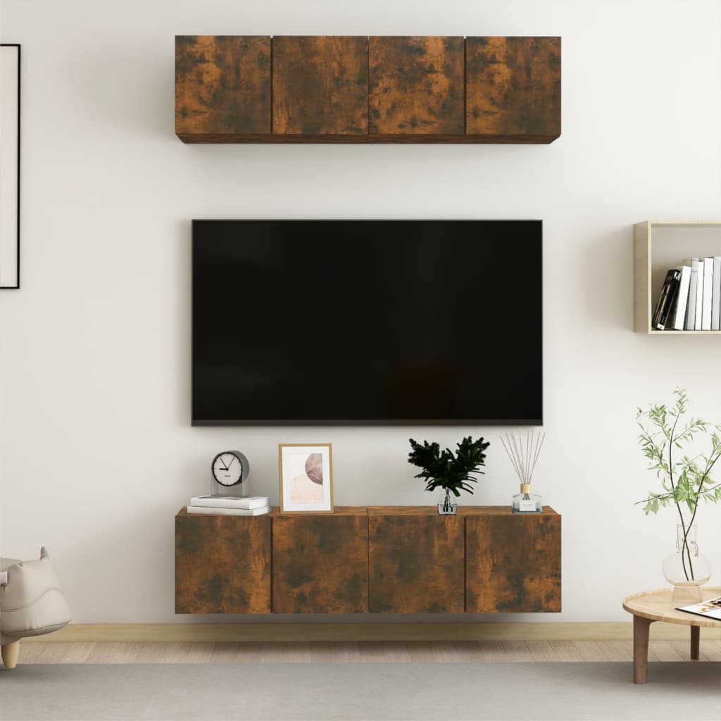 Tv-meubelen 4 st 60x30x30 cm bewerkt hout gerookt eikenkleurig is nu te koop bij PeponiXL, paradijselijk wonen!