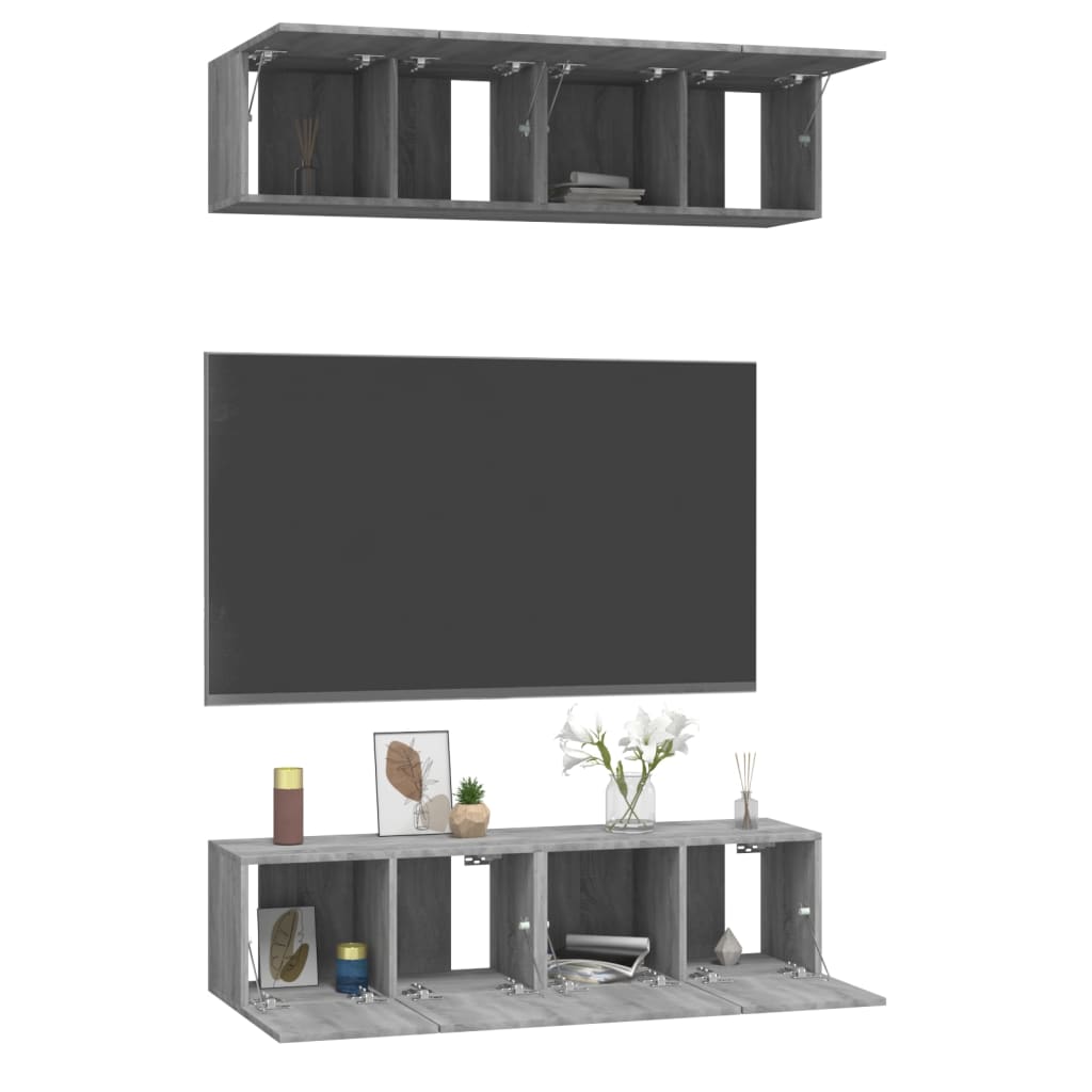 Tv-meubelen 4 st 60x30x30 cm bewerkt hout grijs sonoma eiken is nu te koop bij PeponiXL, paradijselijk wonen!