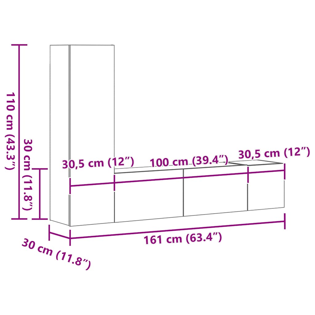 3-delige Tv-meubelset bewerkt hout grijs sonoma eikenkleurig is nu te koop bij PeponiXL, paradijselijk wonen!