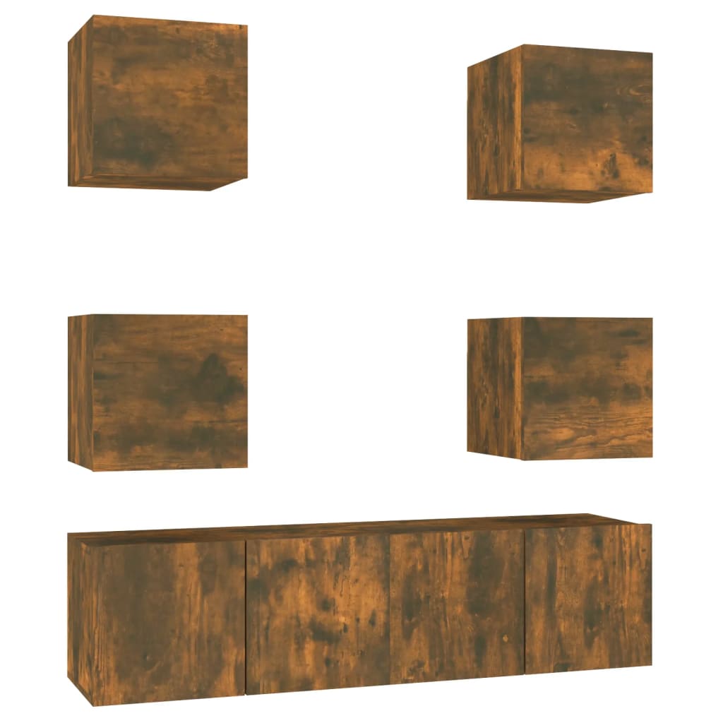 6-delige Tv-meubelset bewerkt hout gerookt eikenkleurig is nu te koop bij PeponiXL, paradijselijk wonen!