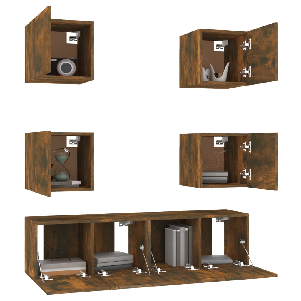 6-delige Tv-meubelset bewerkt hout gerookt eikenkleurig is nu te koop bij PeponiXL, paradijselijk wonen!