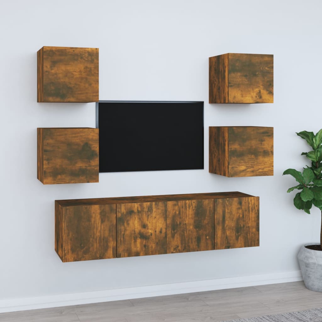 6-delige Tv-meubelset bewerkt hout gerookt eikenkleurig is nu te koop bij PeponiXL, paradijselijk wonen!