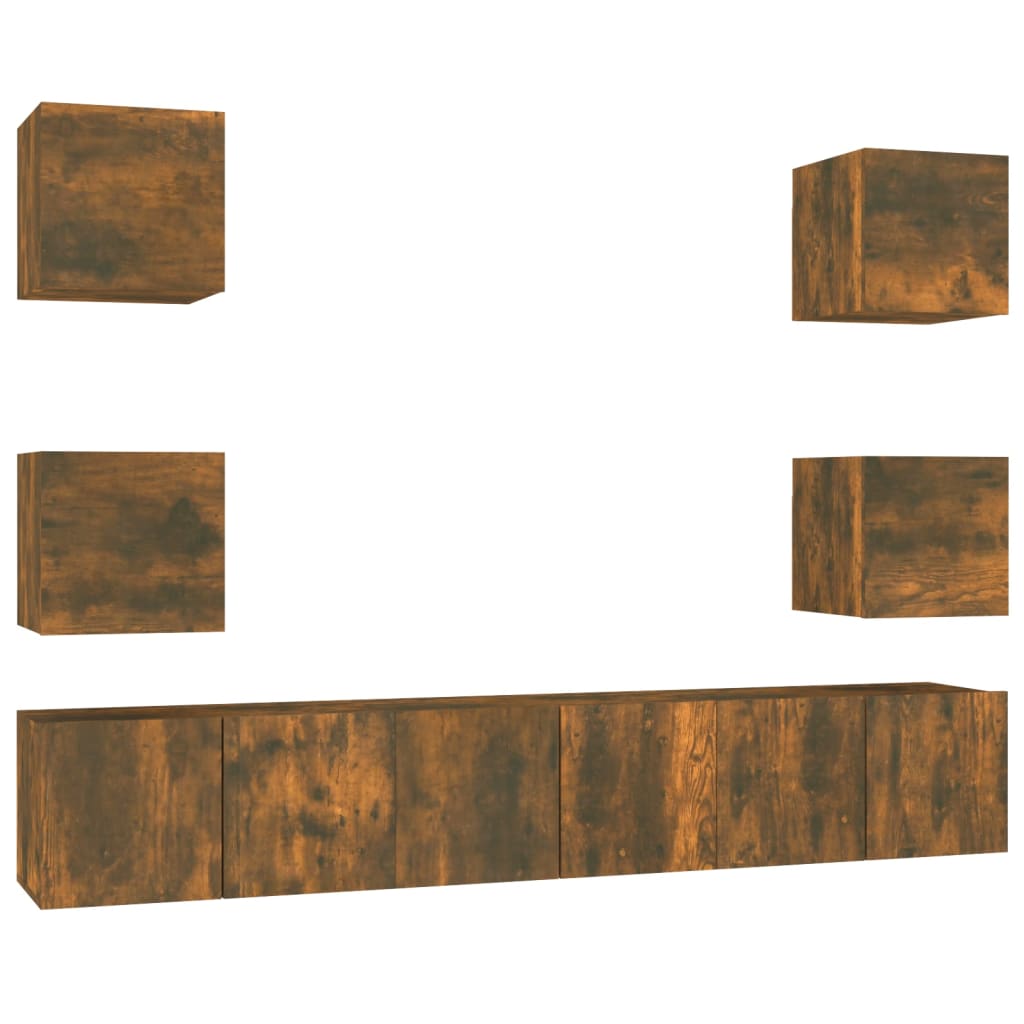 7-delige Tv-meubelset bewerkt hout gerookt eikenkleurig is nu te koop bij PeponiXL, paradijselijk wonen!