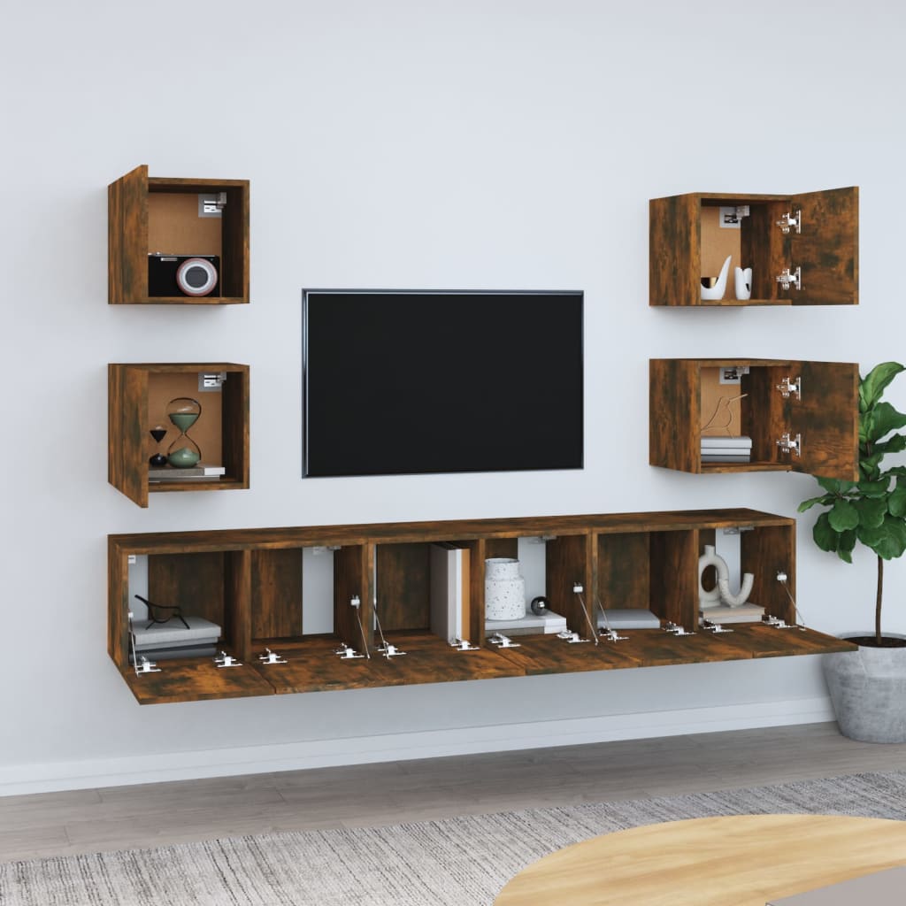 7-delige Tv-meubelset bewerkt hout gerookt eikenkleurig is nu te koop bij PeponiXL, paradijselijk wonen!