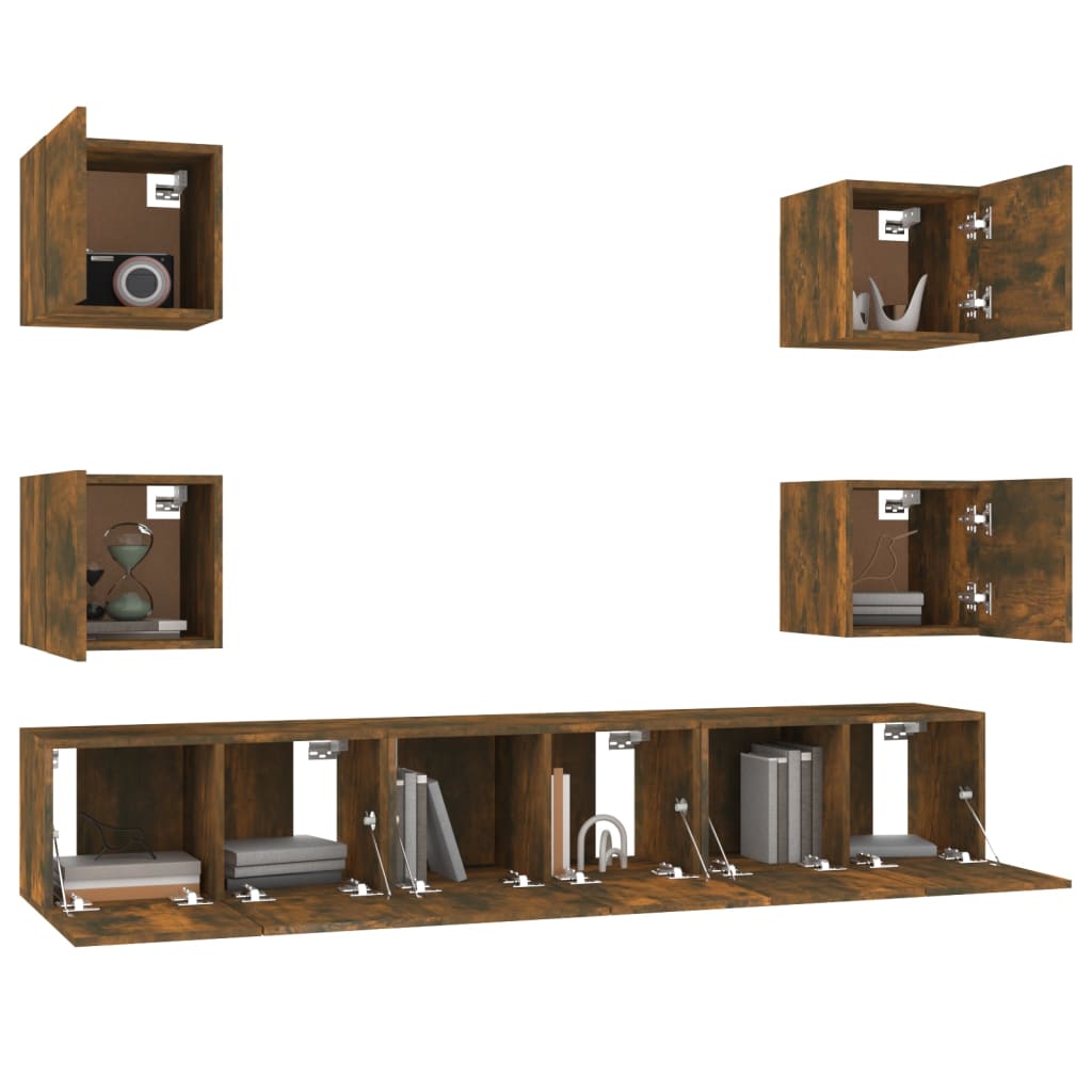 7-delige Tv-meubelset bewerkt hout gerookt eikenkleurig is nu te koop bij PeponiXL, paradijselijk wonen!
