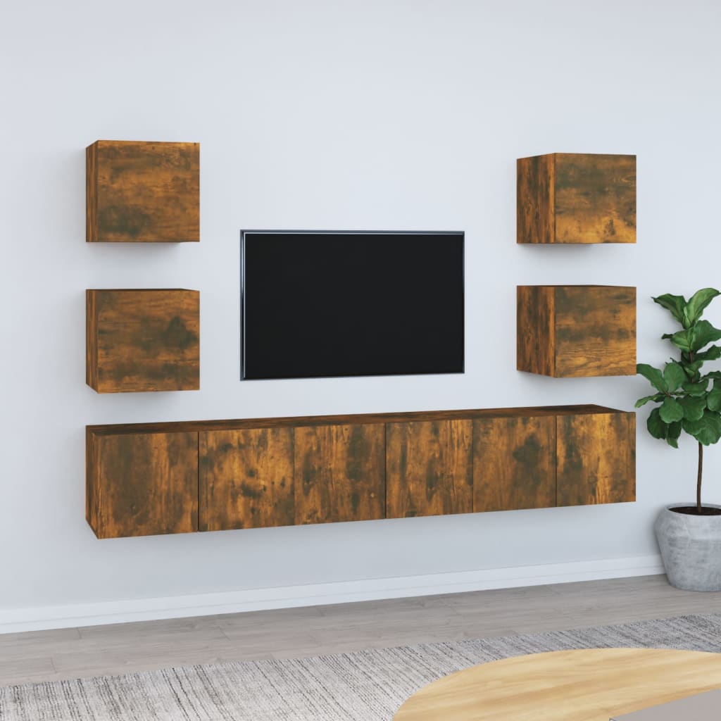 7-delige Tv-meubelset bewerkt hout gerookt eikenkleurig is nu te koop bij PeponiXL, paradijselijk wonen!