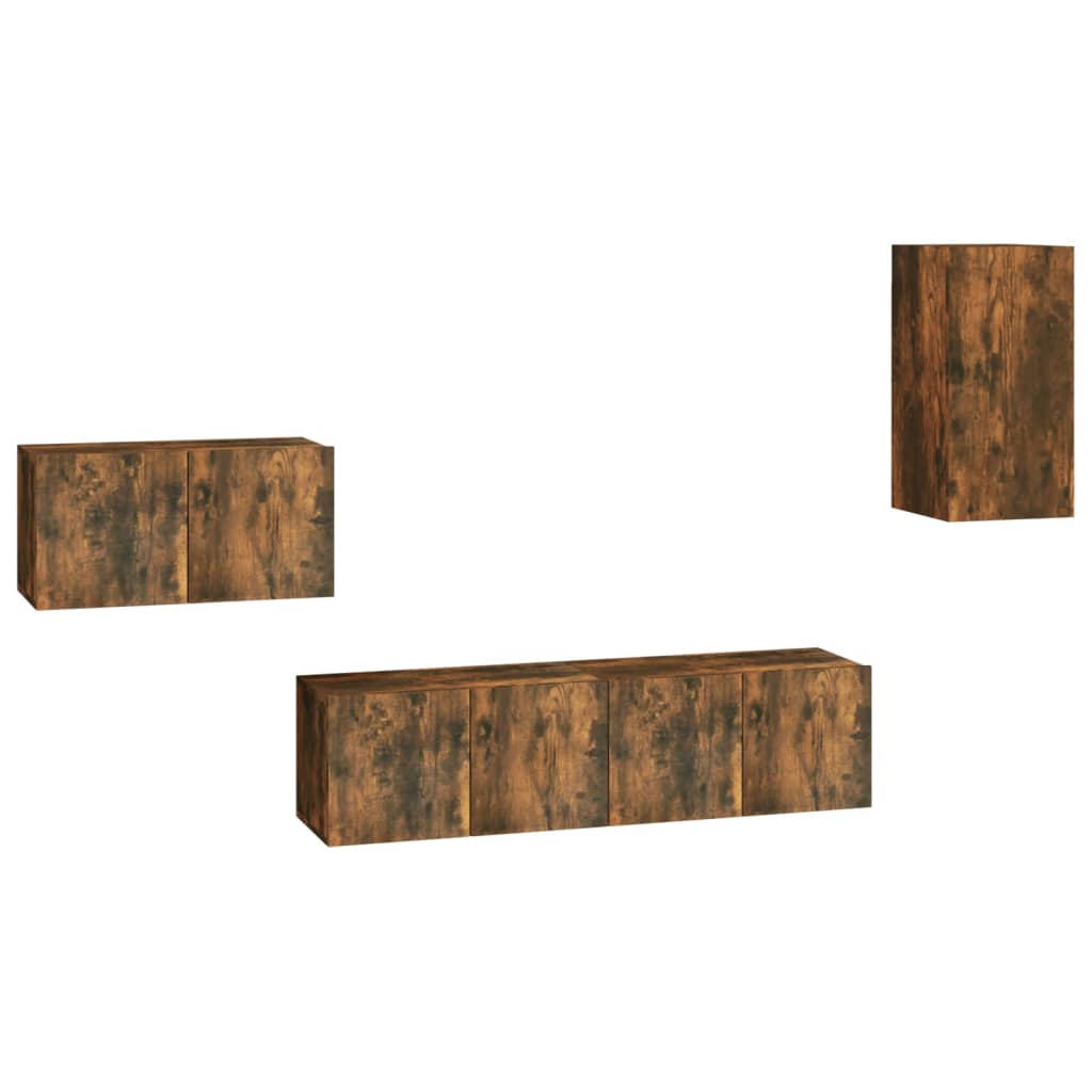 4-delige Tv-meubelset bewerkt hout gerookt eikenkleurig is nu te koop bij PeponiXL, paradijselijk wonen!
