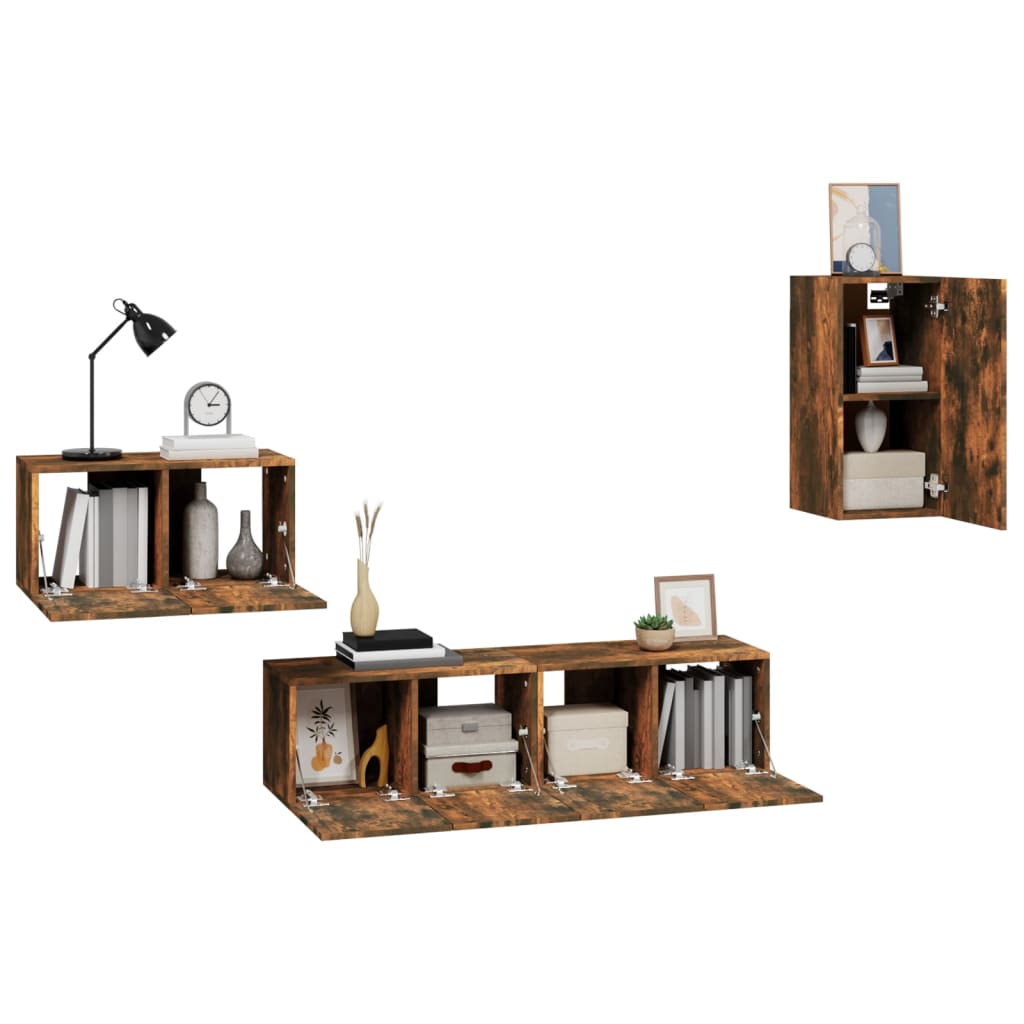 4-delige Tv-meubelset bewerkt hout gerookt eikenkleurig is nu te koop bij PeponiXL, paradijselijk wonen!