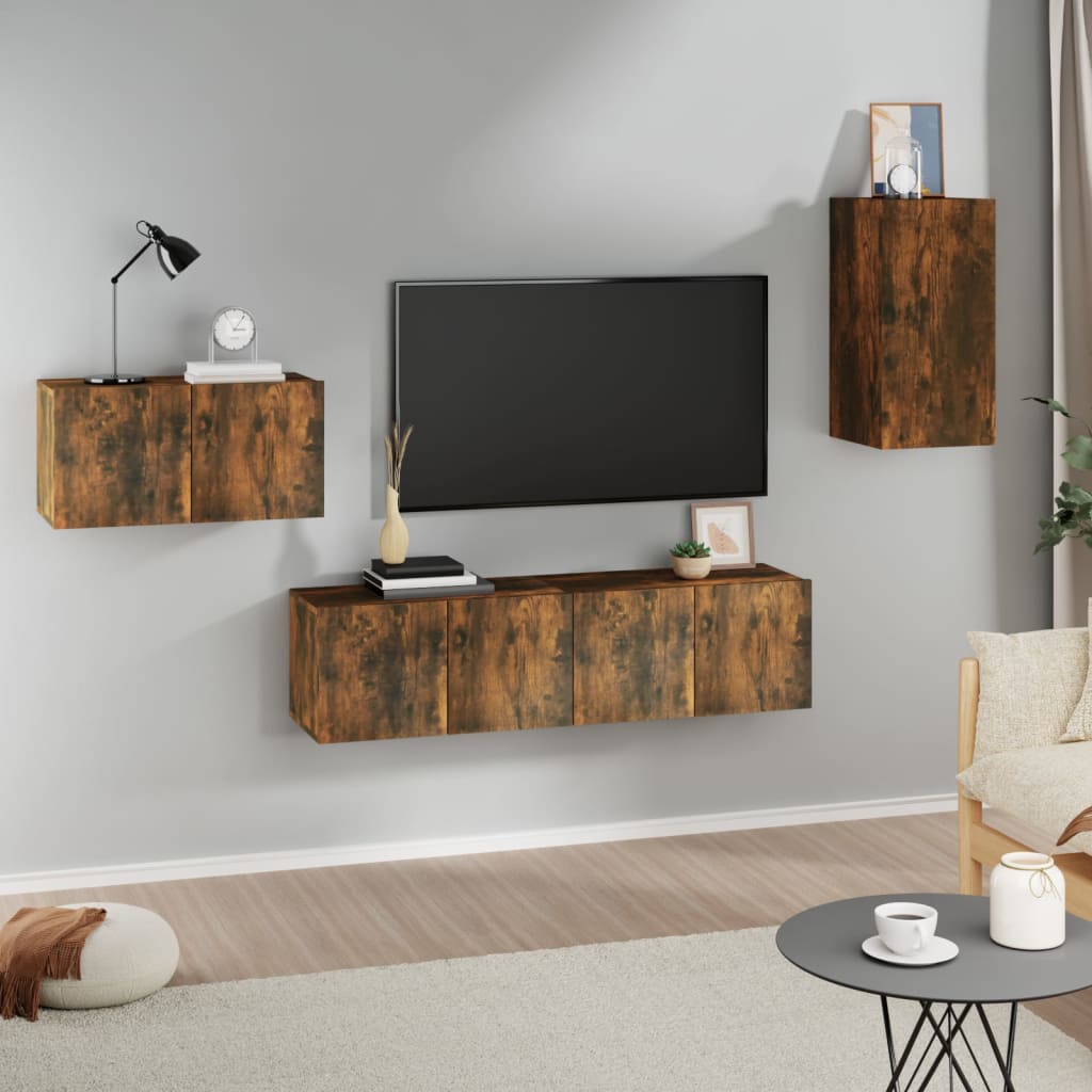 4-delige Tv-meubelset bewerkt hout gerookt eikenkleurig is nu te koop bij PeponiXL, paradijselijk wonen!