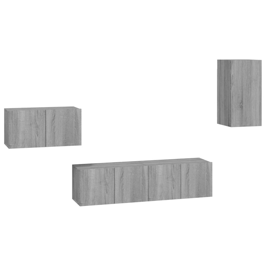 4-delige Tv-meubelset bewerkt hout grijs sonoma eikenkleurig is nu te koop bij PeponiXL, paradijselijk wonen!