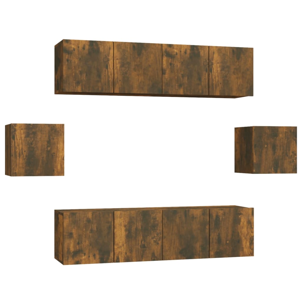 6-delige Tv-meubelset bewerkt hout gerookt eikenkleurig is nu te koop bij PeponiXL, paradijselijk wonen!