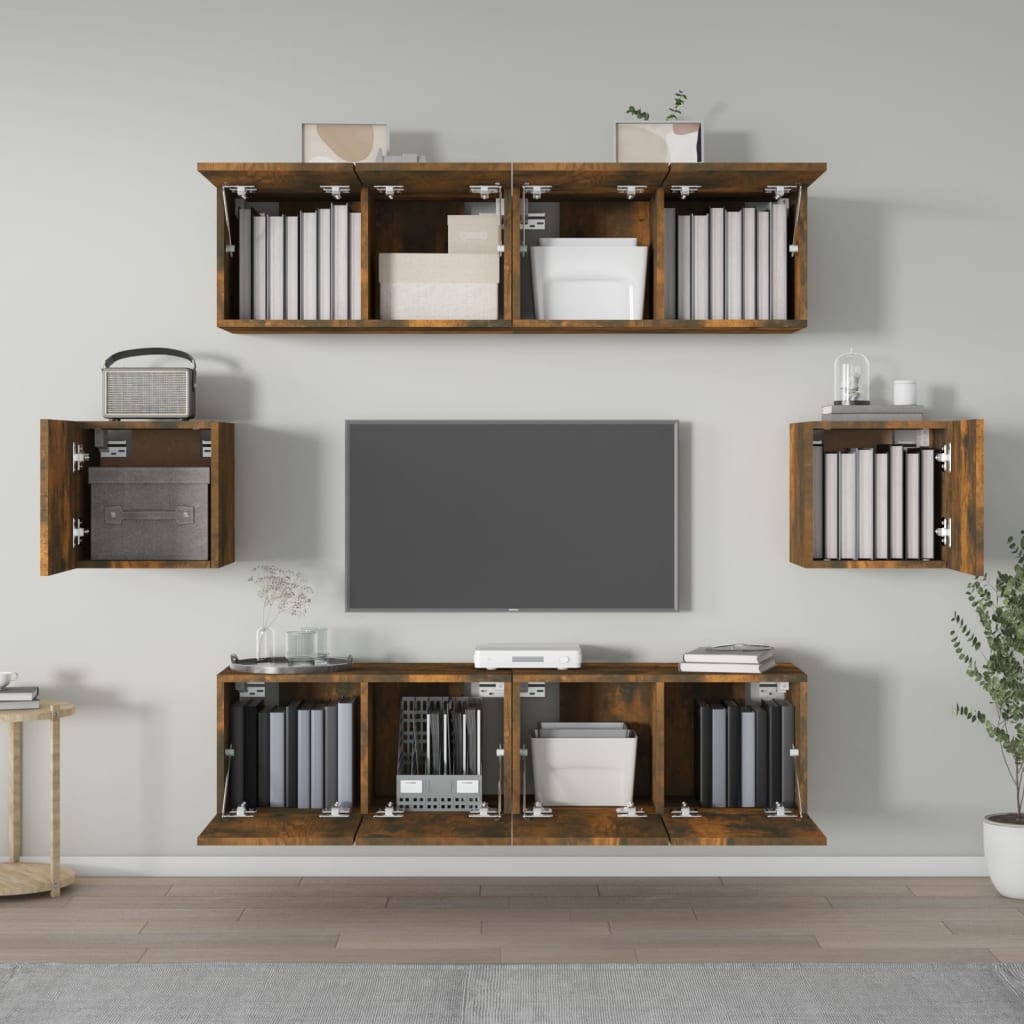 6-delige Tv-meubelset bewerkt hout gerookt eikenkleurig is nu te koop bij PeponiXL, paradijselijk wonen!