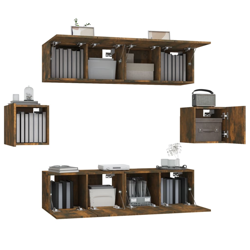 6-delige Tv-meubelset bewerkt hout gerookt eikenkleurig is nu te koop bij PeponiXL, paradijselijk wonen!