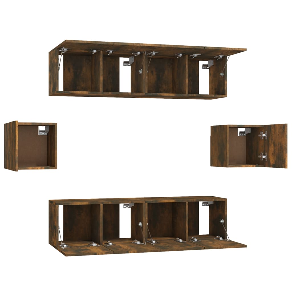 6-delige Tv-meubelset bewerkt hout gerookt eikenkleurig is nu te koop bij PeponiXL, paradijselijk wonen!