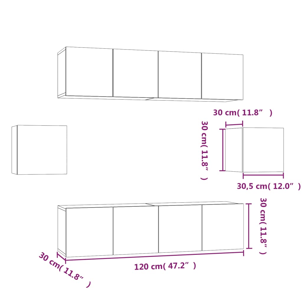 6-delige Tv-meubelset bewerkt hout gerookt eikenkleurig is nu te koop bij PeponiXL, paradijselijk wonen!