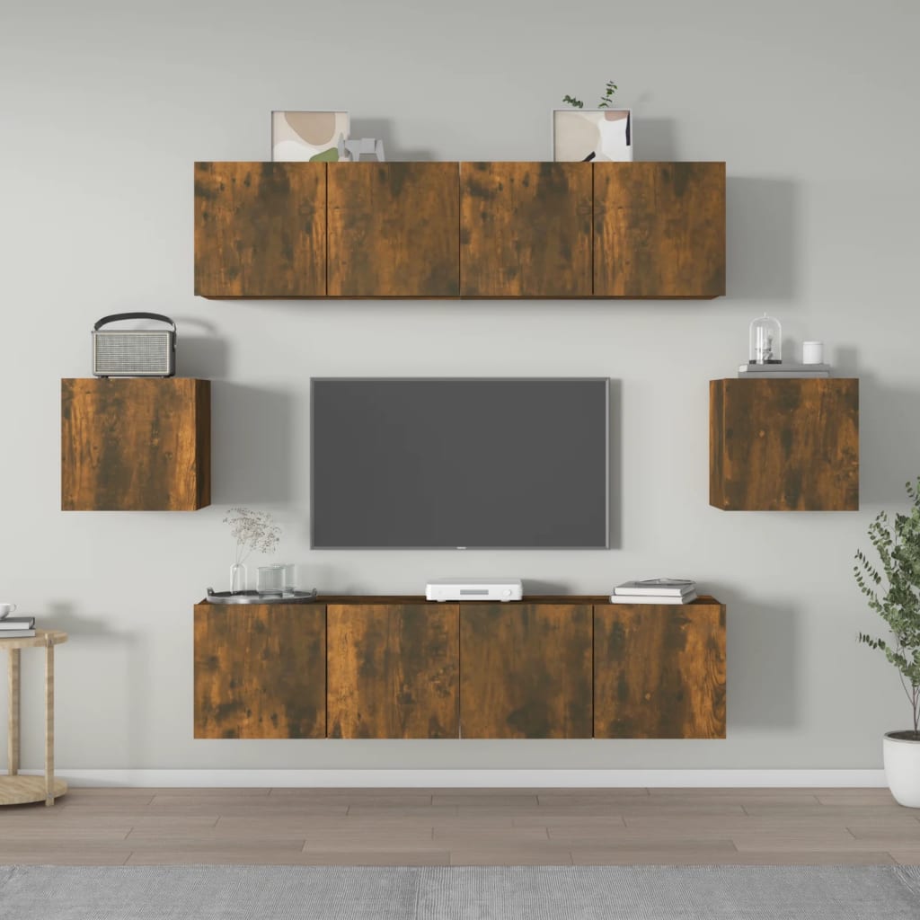 6-delige Tv-meubelset bewerkt hout gerookt eikenkleurig is nu te koop bij PeponiXL, paradijselijk wonen!