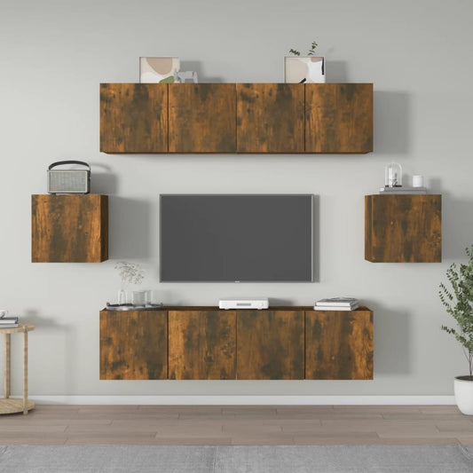 6-delige Tv-meubelset bewerkt hout gerookt eikenkleurig is nu te koop bij PeponiXL, paradijselijk wonen!