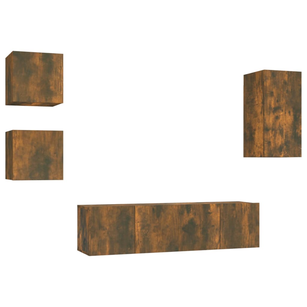 5-delige Tv-meubelset bewerkt hout gerookt eikenkleurig is nu te koop bij PeponiXL, paradijselijk wonen!