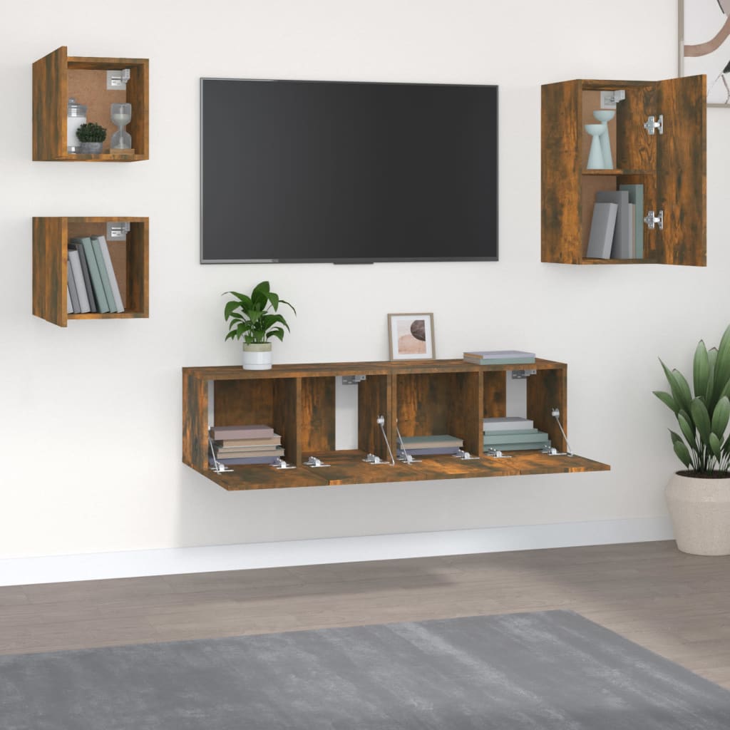 5-delige Tv-meubelset bewerkt hout gerookt eikenkleurig is nu te koop bij PeponiXL, paradijselijk wonen!