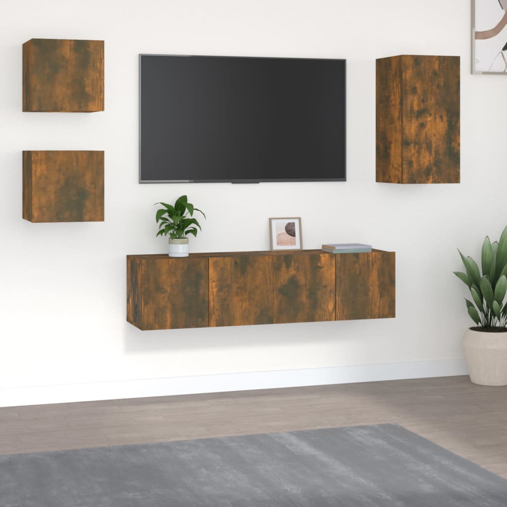 5-delige Tv-meubelset bewerkt hout gerookt eikenkleurig is nu te koop bij PeponiXL, paradijselijk wonen!