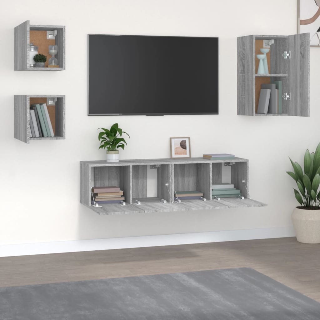 5-delige Tv-meubelset bewerkt hout grijs sonoma eikenkleurig is nu te koop bij PeponiXL, paradijselijk wonen!