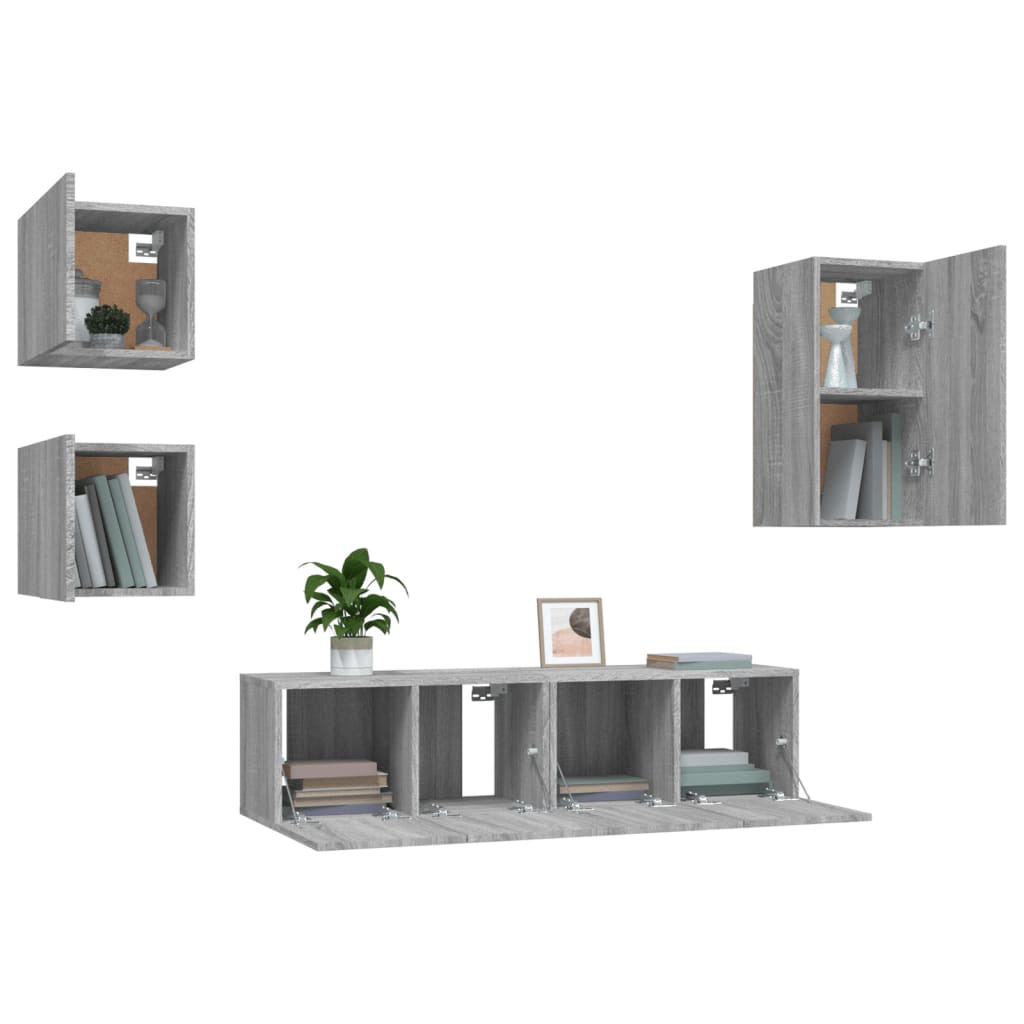 5-delige Tv-meubelset bewerkt hout grijs sonoma eikenkleurig is nu te koop bij PeponiXL, paradijselijk wonen!
