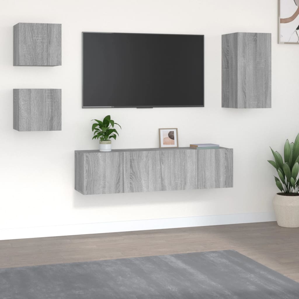 5-delige Tv-meubelset bewerkt hout grijs sonoma eikenkleurig is nu te koop bij PeponiXL, paradijselijk wonen!