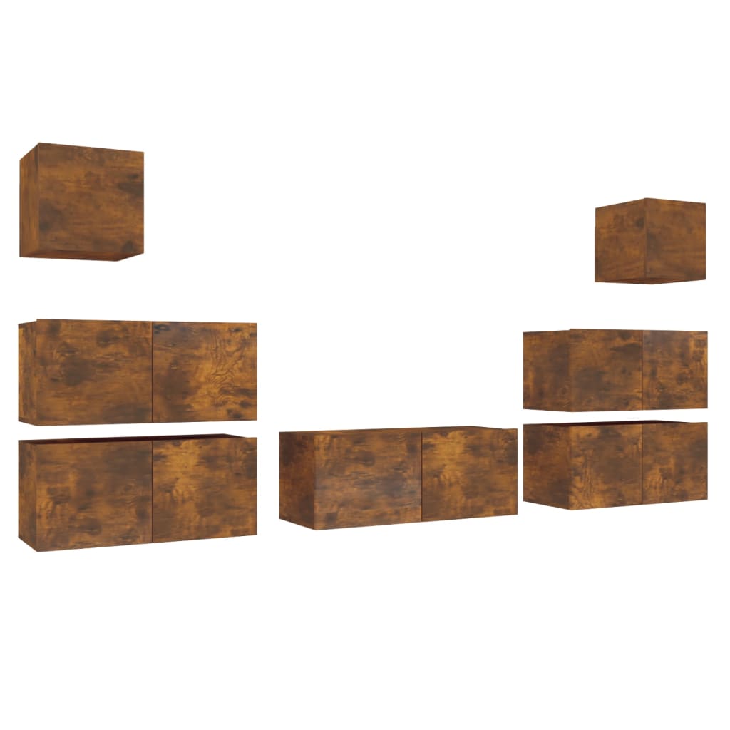 7-delige Tv-meubelset bewerkt hout gerookt eikenkleurig is nu te koop bij PeponiXL, paradijselijk wonen!