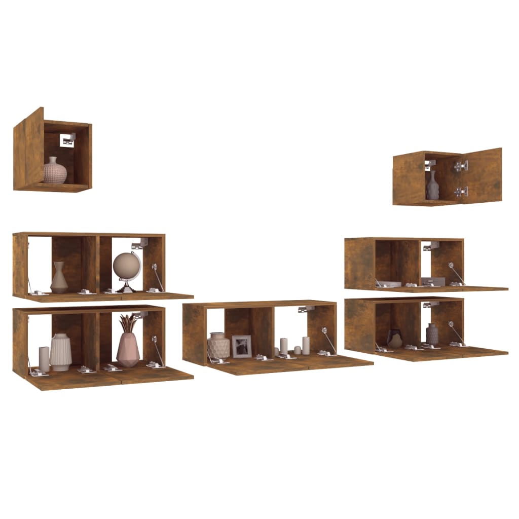 7-delige Tv-meubelset bewerkt hout gerookt eikenkleurig is nu te koop bij PeponiXL, paradijselijk wonen!